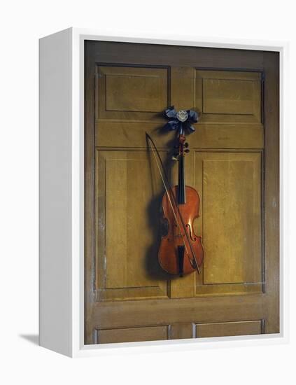 Violin and Bow Hanging on a Door-Jan van der Vaardt-Framed Premier Image Canvas