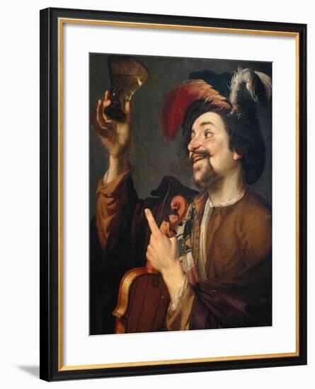 Violin Player with Glass of Wine-Gerrit van Honthorst-Framed Giclee Print