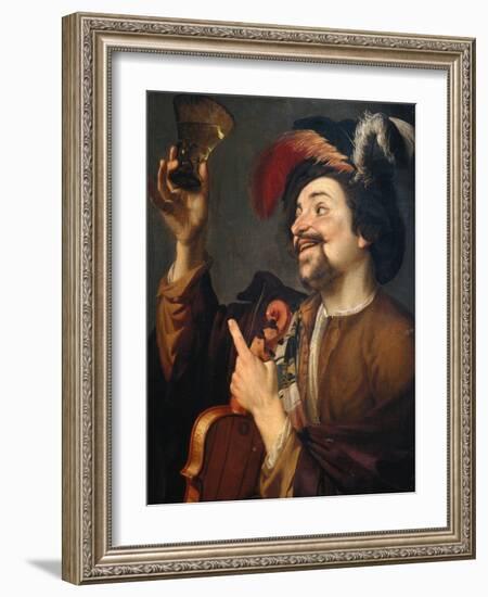 Violin Player with Glass of Wine-Gerrit van Honthorst-Framed Giclee Print