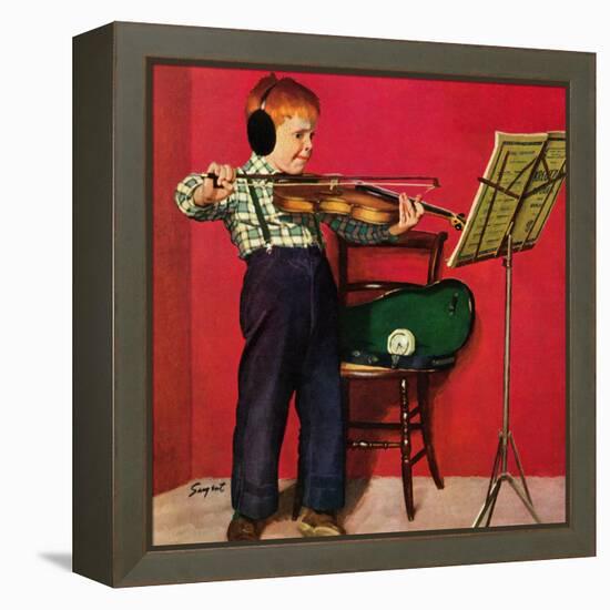 "Violin Practice", February 5, 1955-Richard Sargent-Framed Premier Image Canvas