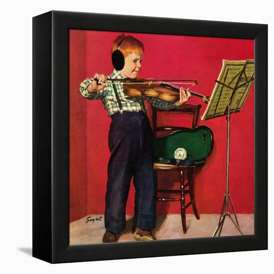 "Violin Practice", February 5, 1955-Richard Sargent-Framed Premier Image Canvas