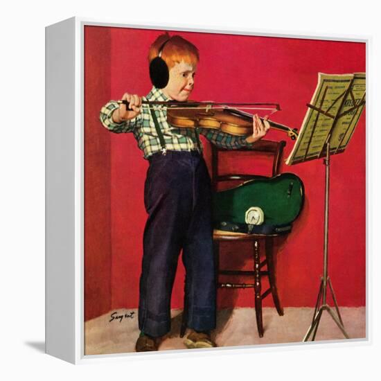 "Violin Practice", February 5, 1955-Richard Sargent-Framed Premier Image Canvas