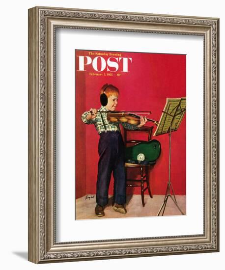 "Violin Practice" Saturday Evening Post Cover, February 5, 1955-Richard Sargent-Framed Giclee Print