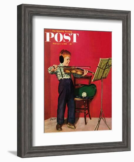 "Violin Practice" Saturday Evening Post Cover, February 5, 1955-Richard Sargent-Framed Giclee Print