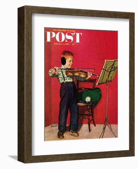 "Violin Practice" Saturday Evening Post Cover, February 5, 1955-Richard Sargent-Framed Giclee Print