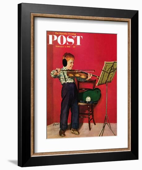 "Violin Practice" Saturday Evening Post Cover, February 5, 1955-Richard Sargent-Framed Giclee Print