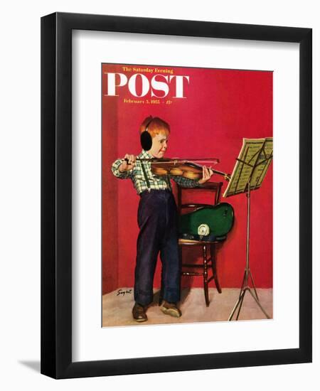 "Violin Practice" Saturday Evening Post Cover, February 5, 1955-Richard Sargent-Framed Giclee Print