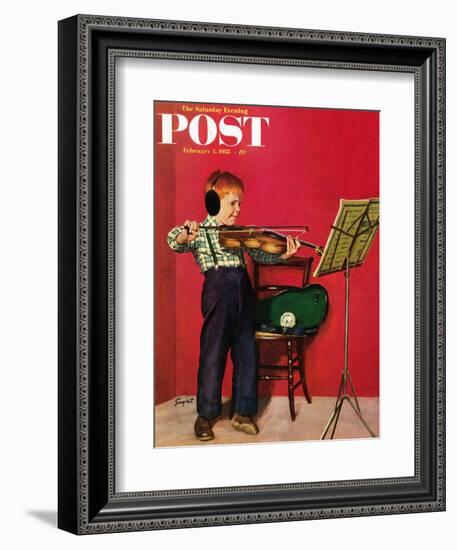 "Violin Practice" Saturday Evening Post Cover, February 5, 1955-Richard Sargent-Framed Giclee Print