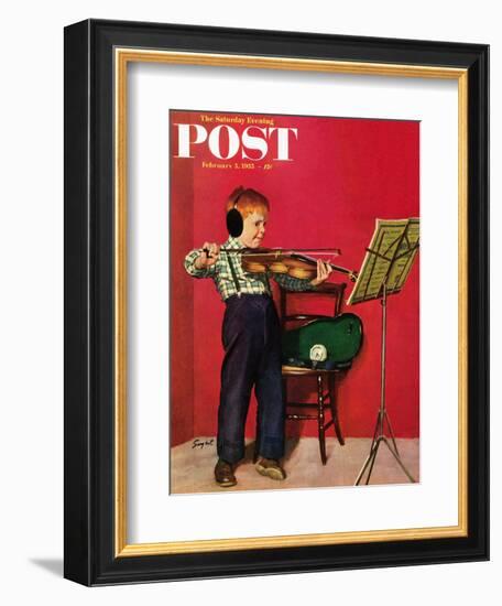 "Violin Practice" Saturday Evening Post Cover, February 5, 1955-Richard Sargent-Framed Giclee Print