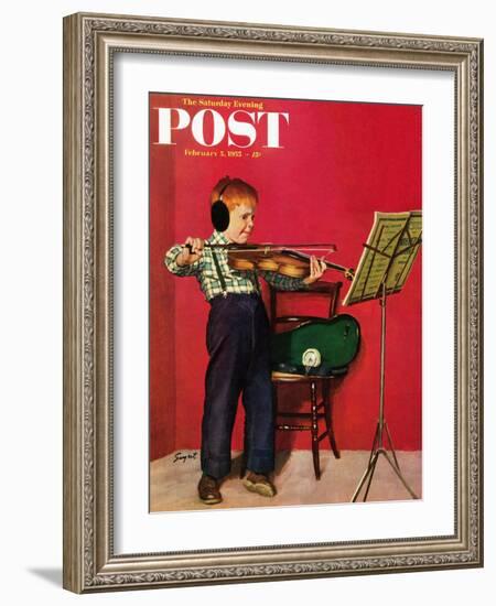 "Violin Practice" Saturday Evening Post Cover, February 5, 1955-Richard Sargent-Framed Giclee Print