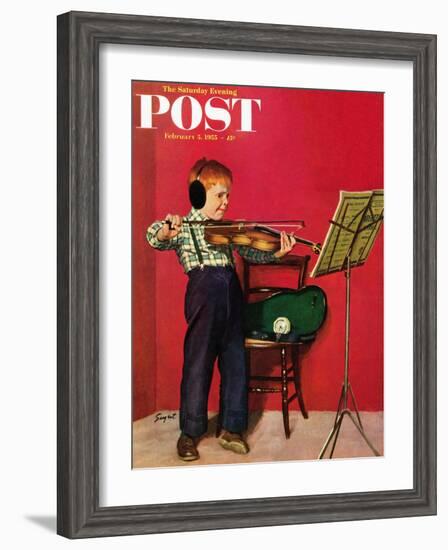 "Violin Practice" Saturday Evening Post Cover, February 5, 1955-Richard Sargent-Framed Giclee Print