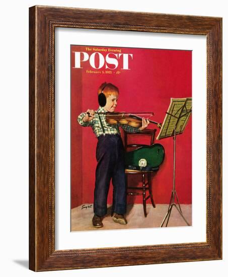 "Violin Practice" Saturday Evening Post Cover, February 5, 1955-Richard Sargent-Framed Giclee Print