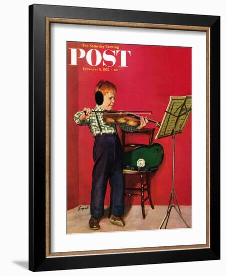 "Violin Practice" Saturday Evening Post Cover, February 5, 1955-Richard Sargent-Framed Giclee Print