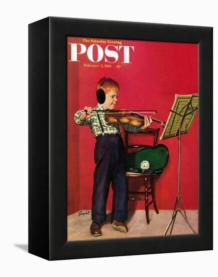 "Violin Practice" Saturday Evening Post Cover, February 5, 1955-Richard Sargent-Framed Premier Image Canvas