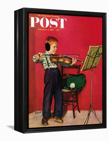 "Violin Practice" Saturday Evening Post Cover, February 5, 1955-Richard Sargent-Framed Premier Image Canvas