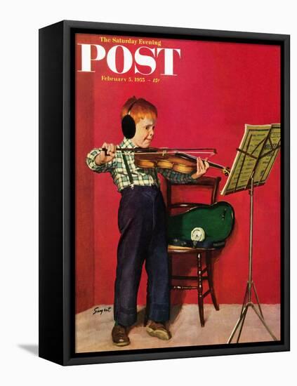"Violin Practice" Saturday Evening Post Cover, February 5, 1955-Richard Sargent-Framed Premier Image Canvas