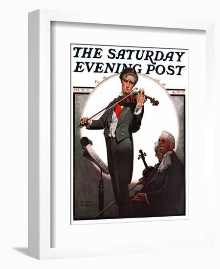 "Violin Virtuoso" Saturday Evening Post Cover, April 28,1923-Norman Rockwell-Framed Giclee Print