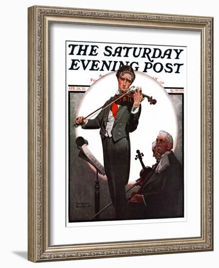 "Violin Virtuoso" Saturday Evening Post Cover, April 28,1923-Norman Rockwell-Framed Giclee Print