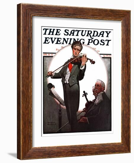 "Violin Virtuoso" Saturday Evening Post Cover, April 28,1923-Norman Rockwell-Framed Giclee Print