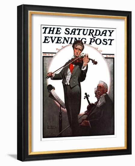 "Violin Virtuoso" Saturday Evening Post Cover, April 28,1923-Norman Rockwell-Framed Giclee Print