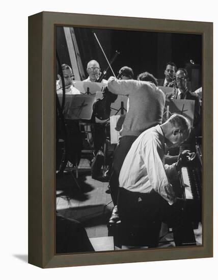 Violinist Alexander Schneider Conducting in Rehearsal of Mozart Piano Concerto-Gjon Mili-Framed Premier Image Canvas