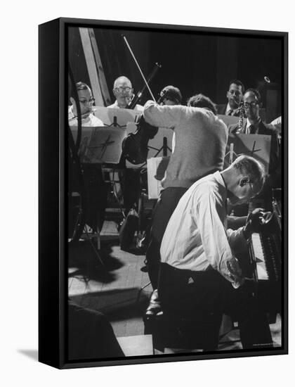 Violinist Alexander Schneider Conducting in Rehearsal of Mozart Piano Concerto-Gjon Mili-Framed Premier Image Canvas