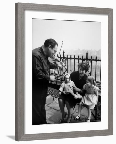 Violinist Isaac Stern and Entertaining Woman and Children-Alfred Eisenstaedt-Framed Premium Photographic Print