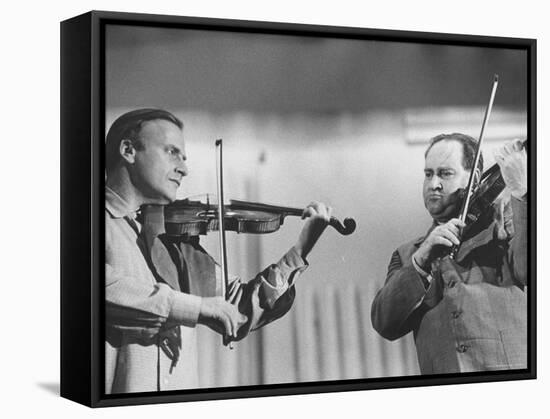 Violinists David Oistrakh and Yehudi Menuhin Rehearsing for United Nations Concert-Loomis Dean-Framed Premier Image Canvas