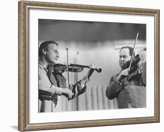 Violinists David Oistrakh and Yehudi Menuhin Rehearsing for United Nations Concert-Loomis Dean-Framed Premium Photographic Print