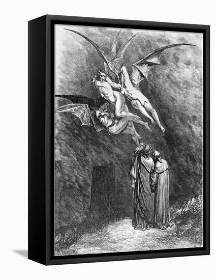 Virgil (70-19 BC) Dante and the Erinyes, Illustration from "The Divine Comedy"-Gustave Doré-Framed Premier Image Canvas