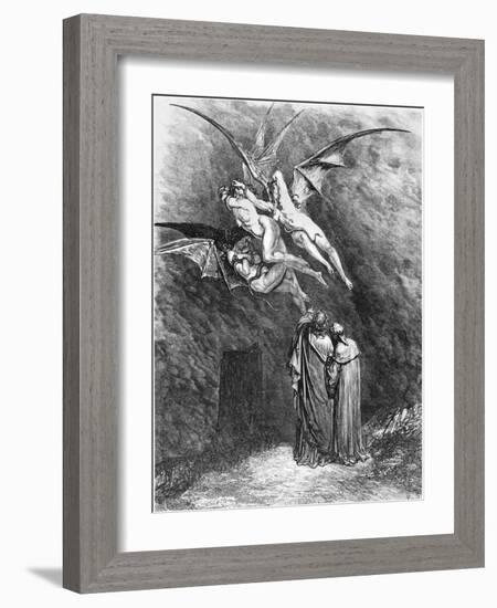 Virgil (70-19 BC) Dante and the Erinyes, Illustration from "The Divine Comedy"-Gustave Doré-Framed Giclee Print