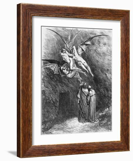 Virgil (70-19 BC) Dante and the Erinyes, Illustration from "The Divine Comedy"-Gustave Doré-Framed Giclee Print