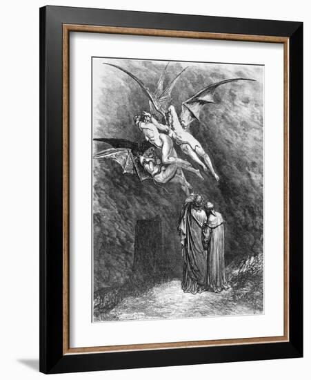 Virgil (70-19 BC) Dante and the Erinyes, Illustration from "The Divine Comedy"-Gustave Doré-Framed Giclee Print