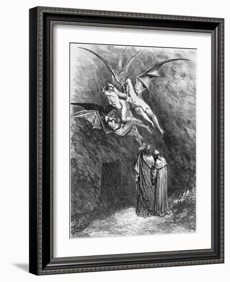 Virgil (70-19 BC) Dante and the Erinyes, Illustration from "The Divine Comedy"-Gustave Doré-Framed Giclee Print