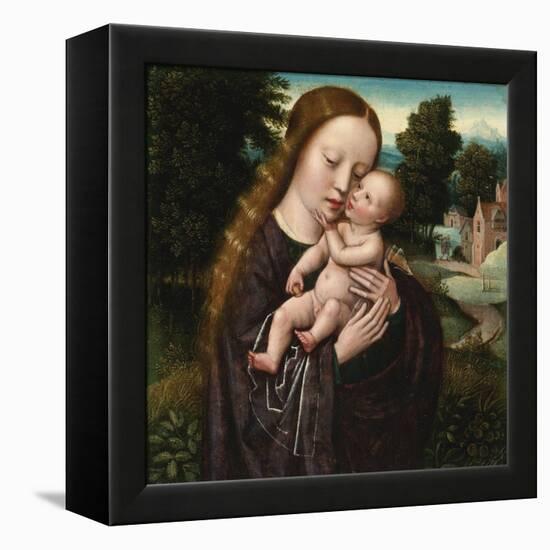 Virgin and Child - Ambrosius Benson (1495-1550). Oil on Wood. Dimension : 14,5X14,5 Cm. Private Col-Ambrosius Benson-Framed Premier Image Canvas