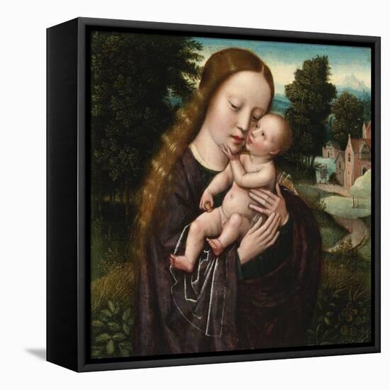 Virgin and Child - Ambrosius Benson (1495-1550). Oil on Wood. Dimension : 14,5X14,5 Cm. Private Col-Ambrosius Benson-Framed Premier Image Canvas