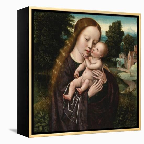 Virgin and Child - Ambrosius Benson (1495-1550). Oil on Wood. Dimension : 14,5X14,5 Cm. Private Col-Ambrosius Benson-Framed Premier Image Canvas