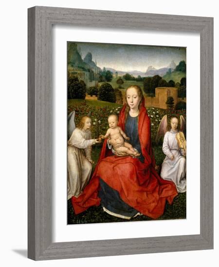 Virgin And Child And Two Angels-Hans Memling-Framed Giclee Print