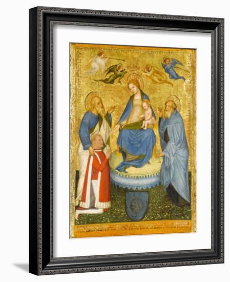 Virgin and Child Crowned by Angels, with St John the Evangelist, St Anthony Abbot, and Donor, 1400-Pavian School-Framed Giclee Print