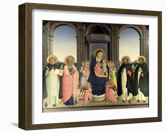 Virgin and Child Enthroned, Angels and St. Aquinas, St. Barnabas, St. Dominic and St. Peter, c.1422-Fra Angelico-Framed Giclee Print