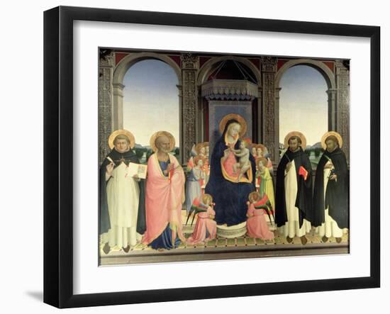 Virgin and Child Enthroned, Angels and St. Aquinas, St. Barnabas, St. Dominic and St. Peter, c.1422-Fra Angelico-Framed Giclee Print