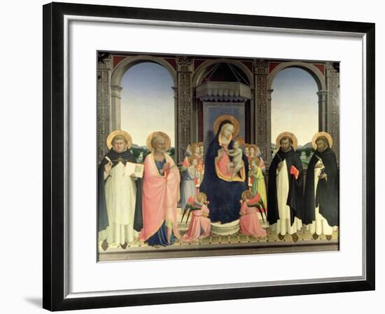Virgin and Child Enthroned, Angels and St. Aquinas, St. Barnabas, St. Dominic and St. Peter, c.1422-Fra Angelico-Framed Giclee Print