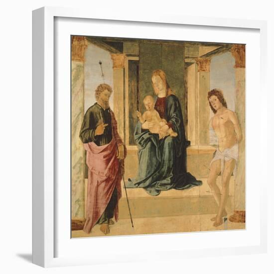 Virgin and Child Enthroned, with St James and St Sebastian-Lorenzo Costa-Framed Giclee Print