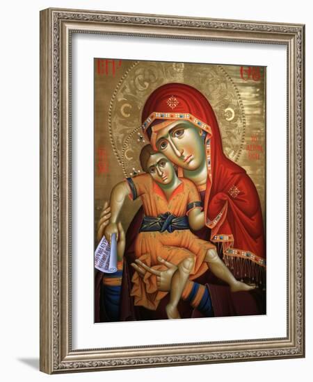 Virgin and Child Icon at Aghiou Pavlou Monastery on Mount Athos-Julian Kumar-Framed Photographic Print