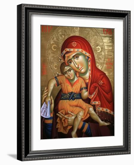 Virgin and Child Icon at Aghiou Pavlou Monastery on Mount Athos-Julian Kumar-Framed Photographic Print