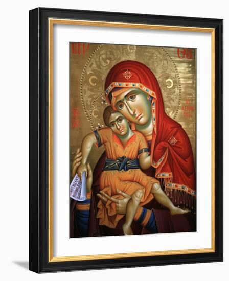 Virgin and Child Icon at Aghiou Pavlou Monastery on Mount Athos-Julian Kumar-Framed Photographic Print