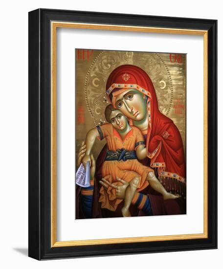 Virgin and Child Icon at Aghiou Pavlou Monastery on Mount Athos-Julian Kumar-Framed Photographic Print