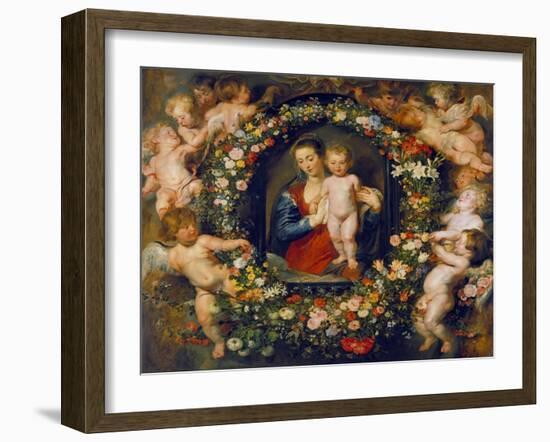 Virgin and Child in a Garland. the Garland by Jan Brueghel D.Ae. (1568-1625), about 1616/17-Peter Paul Rubens-Framed Giclee Print