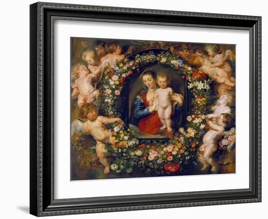 Virgin and Child in a Garland. the Garland by Jan Brueghel D.Ae. (1568-1625), about 1616/17-Peter Paul Rubens-Framed Giclee Print