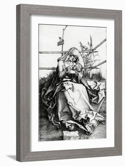 Virgin and Child Seated on a Grass Bench, 1503 (Engraving)-Albrecht Dürer-Framed Giclee Print